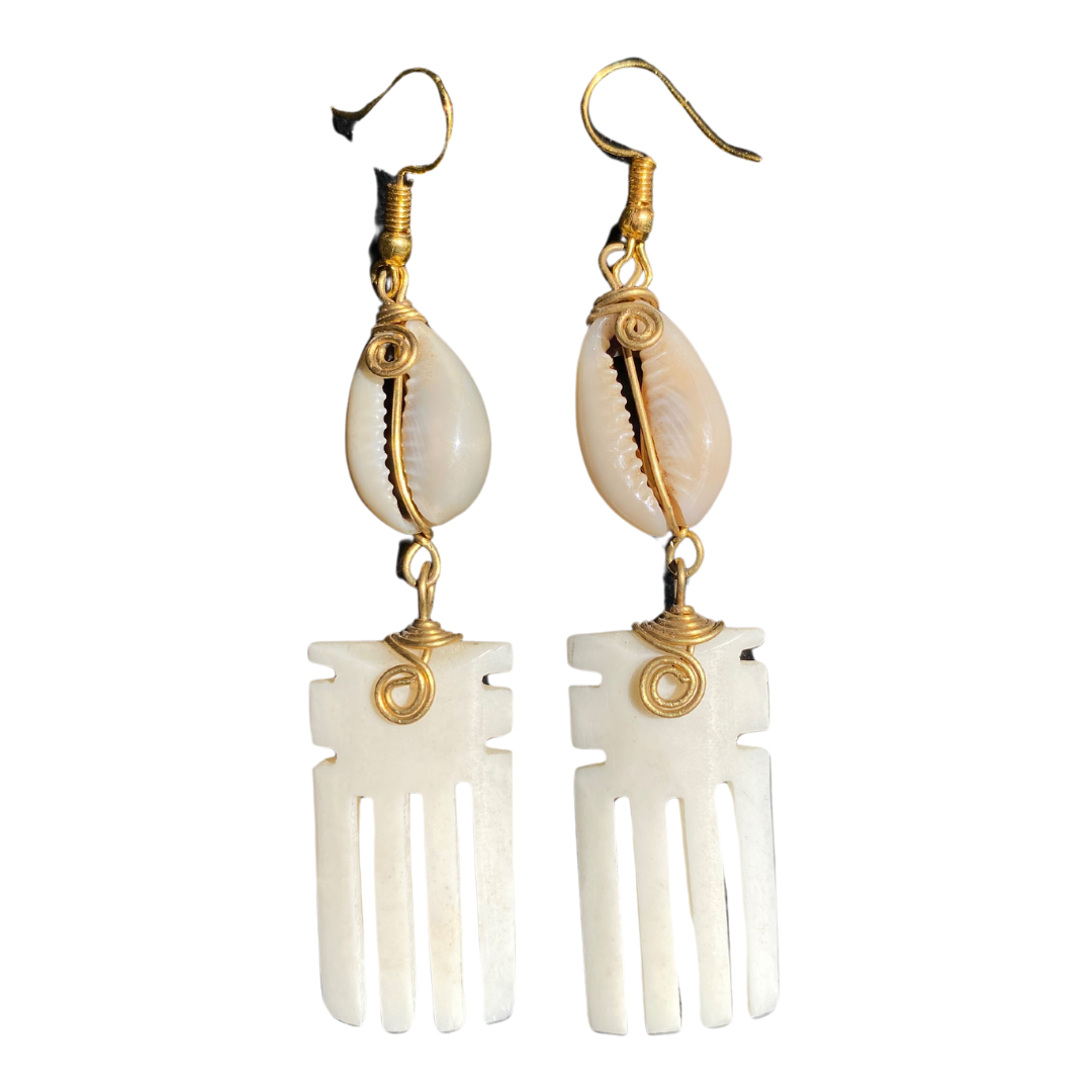 African Handmade Bone-Brass  White Earrings B