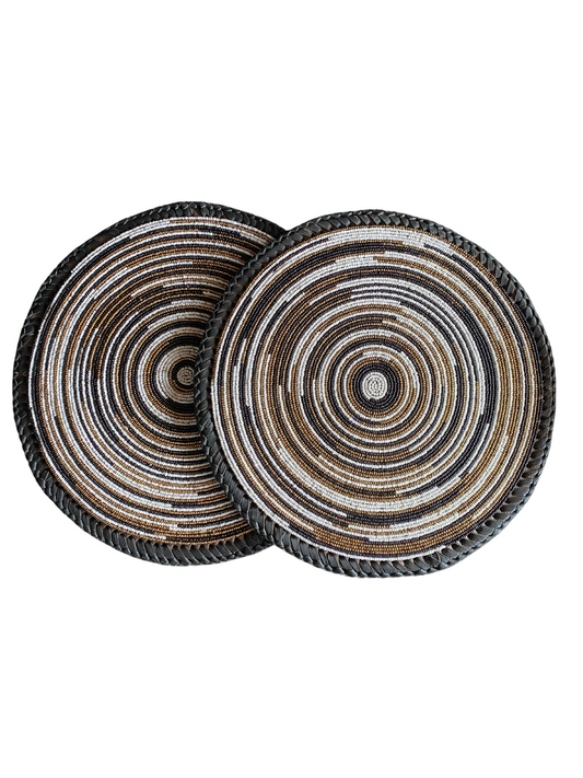 Spiral Color African  Beaded Leather Pair Table Mat