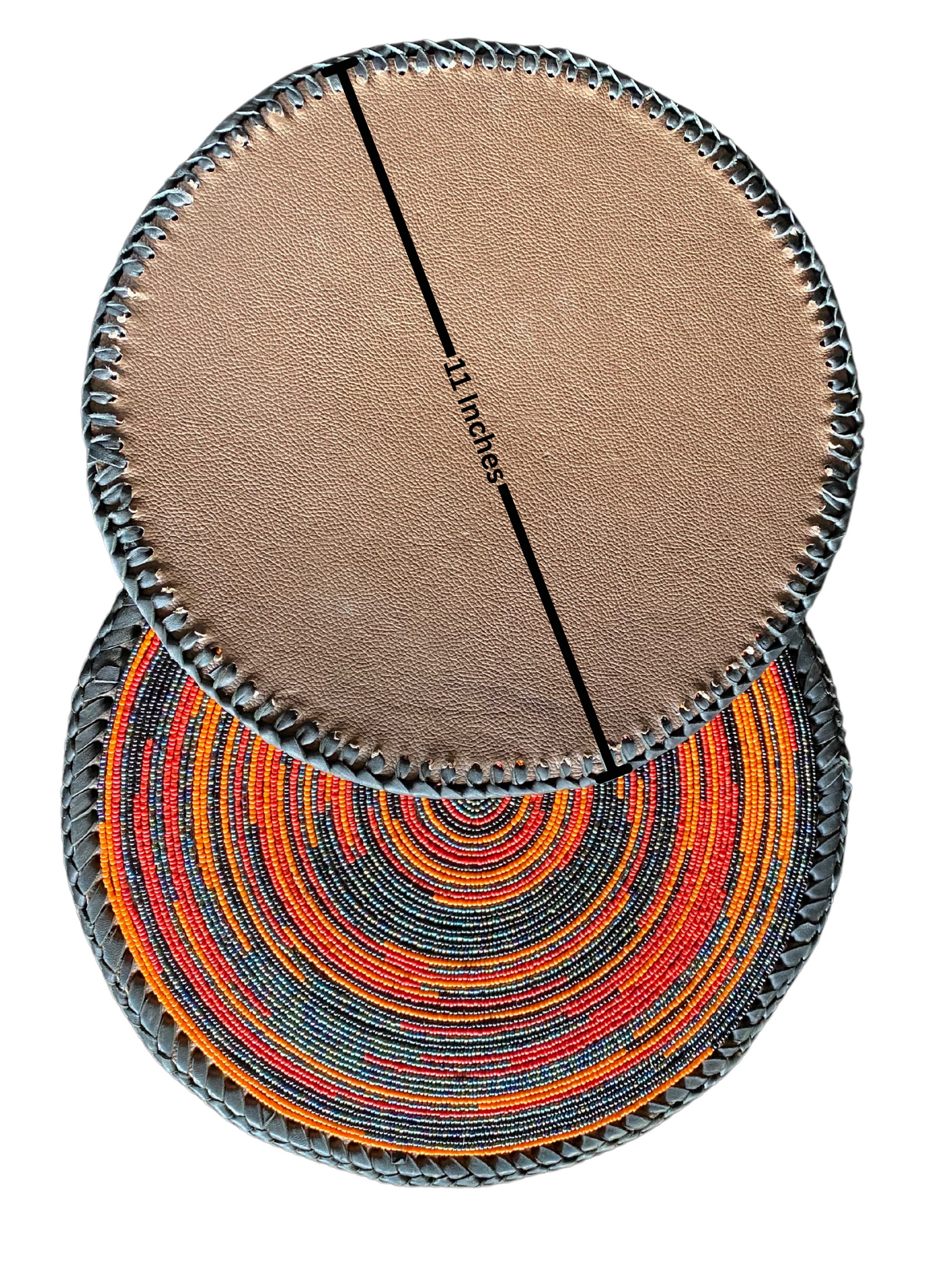 Spiral Color African  Beaded Leather Pair Table Mat