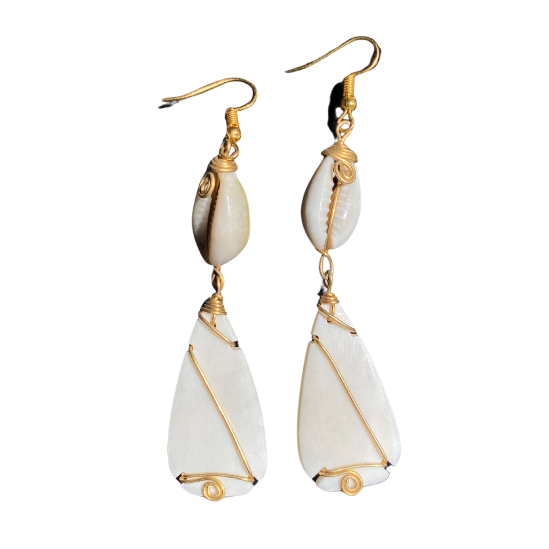 African Handmade Bone-Brass  White Earrings B