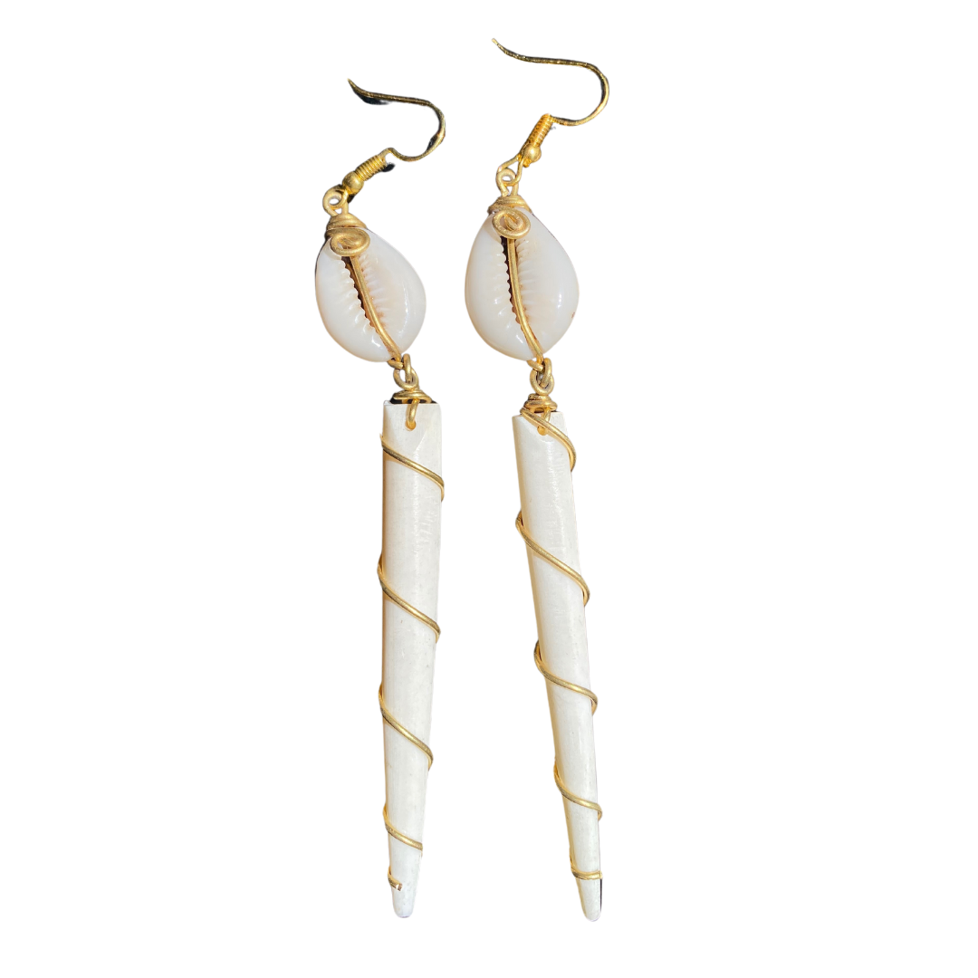 African Handmade Bone-Brass  White Earrings B