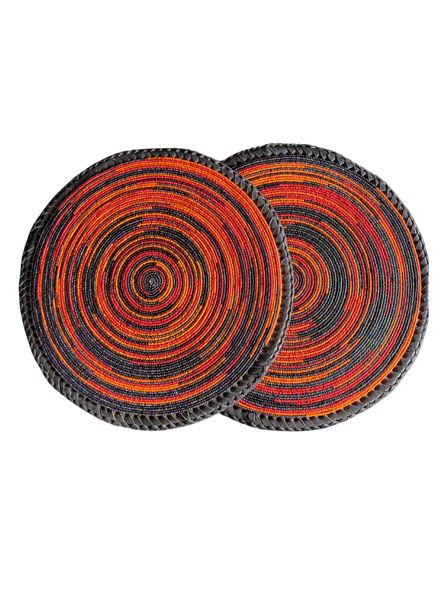 Spiral Color African  Beaded Leather Pair Table Mat