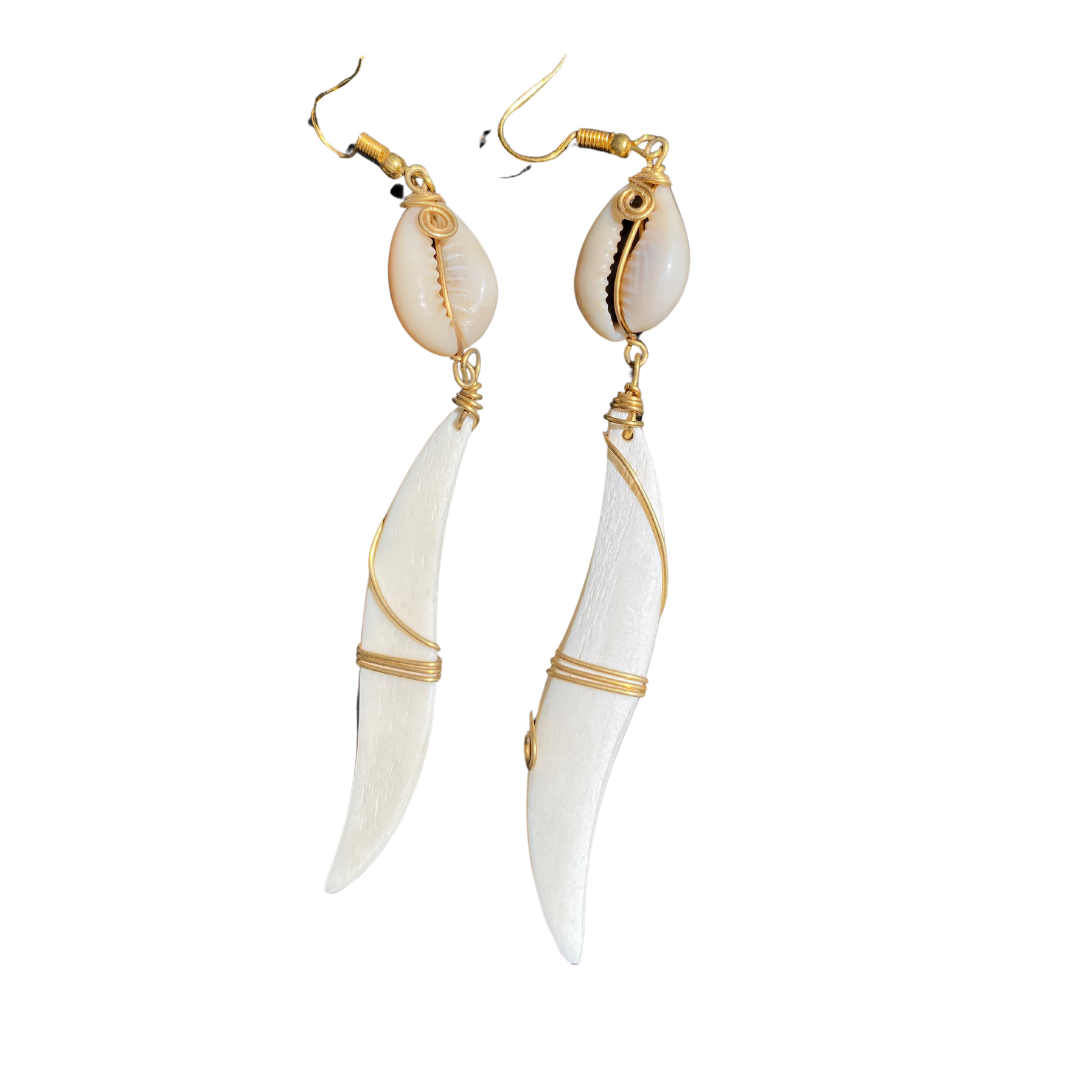 African Handmade Bone-Brass  White Earrings B