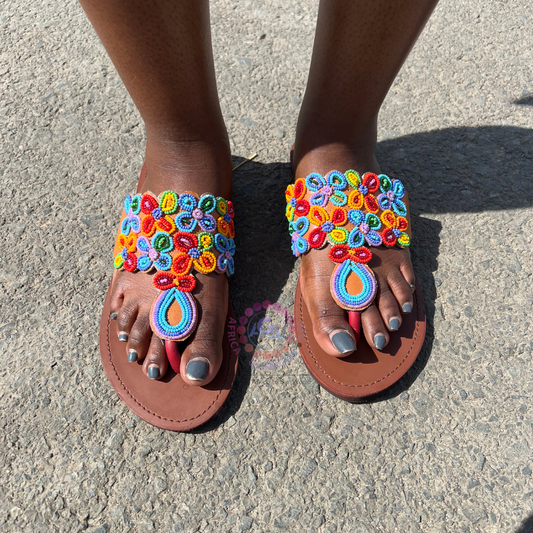 Handmade Beaded Leather Sandals for Women