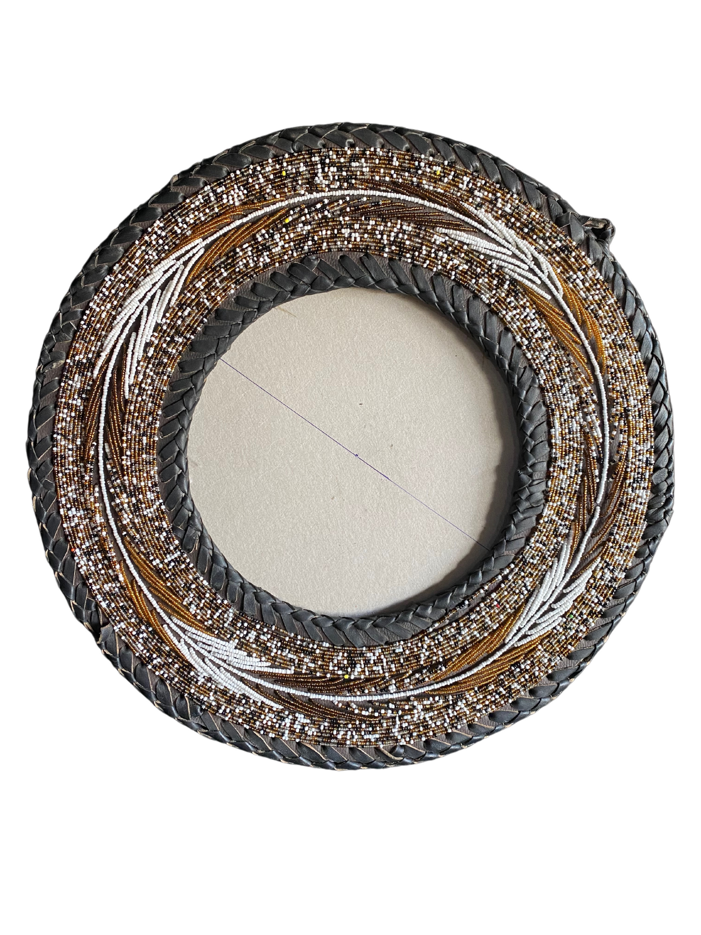 22 Inch African  Beaded-Leather Mirror Holder(Brown)