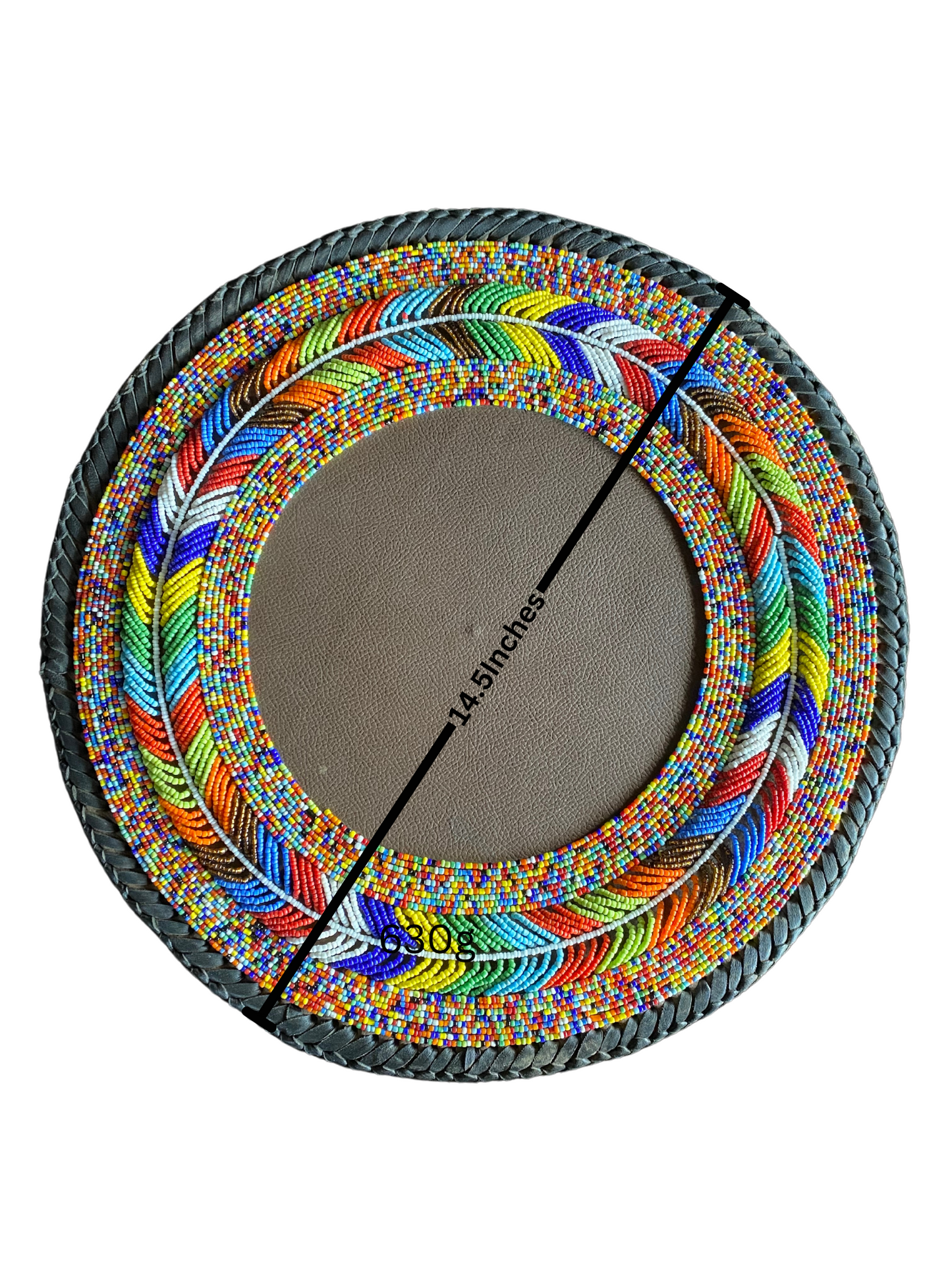 14 Inches African Leaf  Beaded-Leather Table Mat(Rainbow)