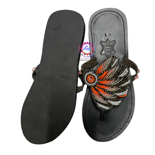 African Summer Pure Leather Beaded Sandals(Naki)