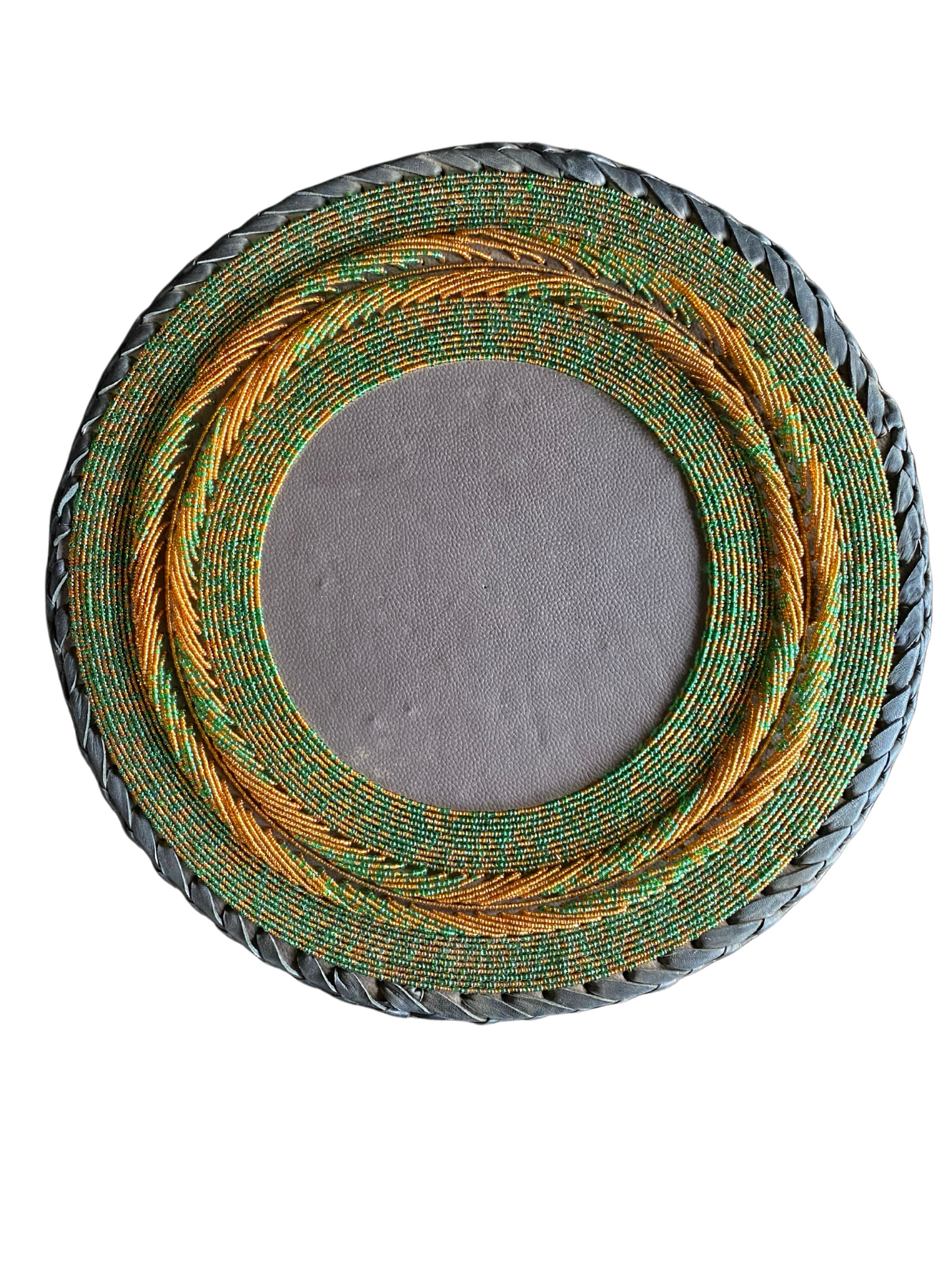 14 Inches African Leaf  Beaded-Leather Table Mat(Green/Gold)