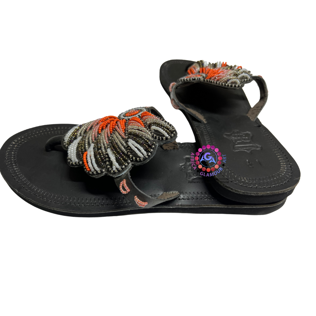 African Summer Pure Leather Beaded Sandals(Naki)