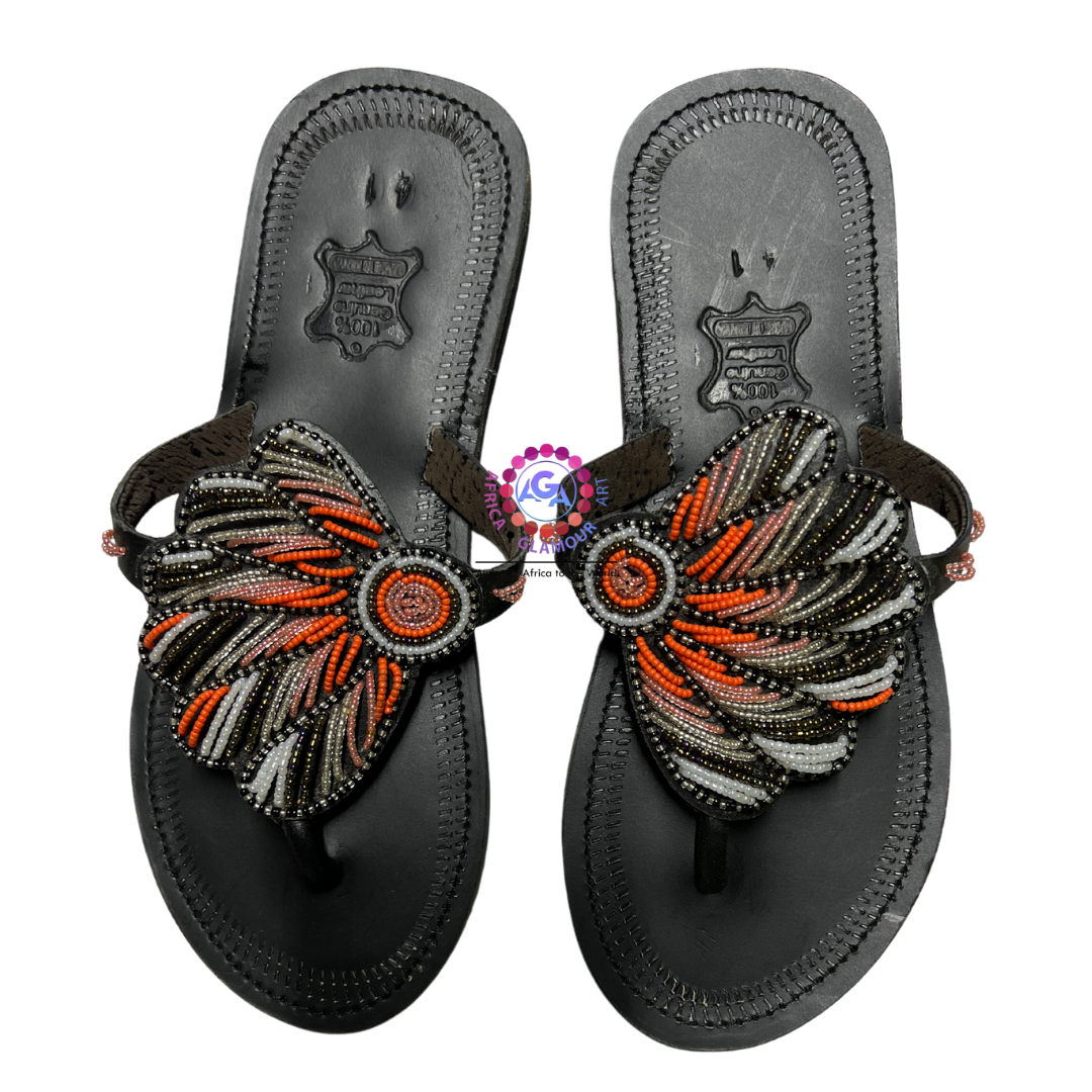 African Summer Pure Leather Beaded Sandals(Naki)