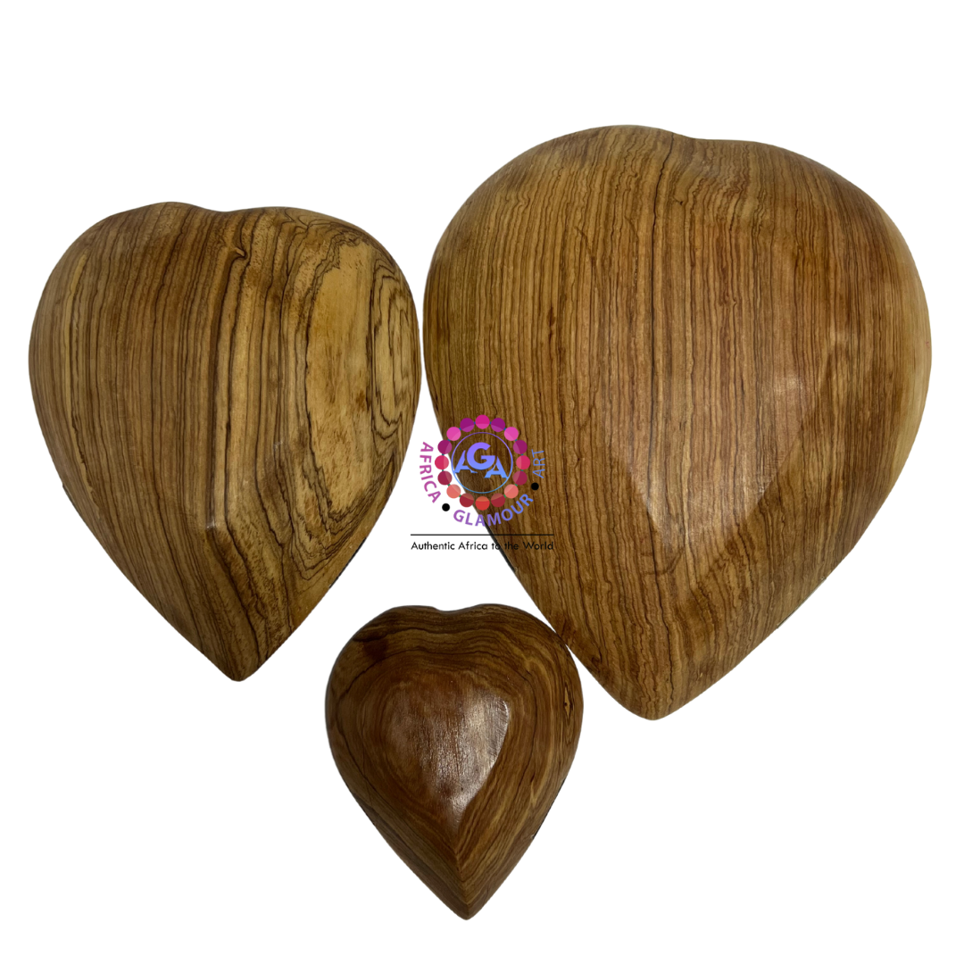 Wooden Heart-Shape African-Themed Serving Plate Set of Three