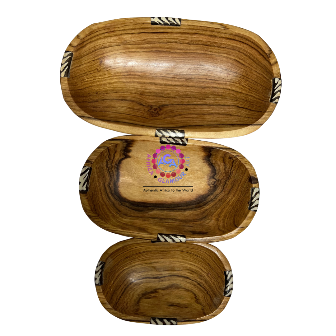 Wooden Oval African-themed Serving Plate Set of Three