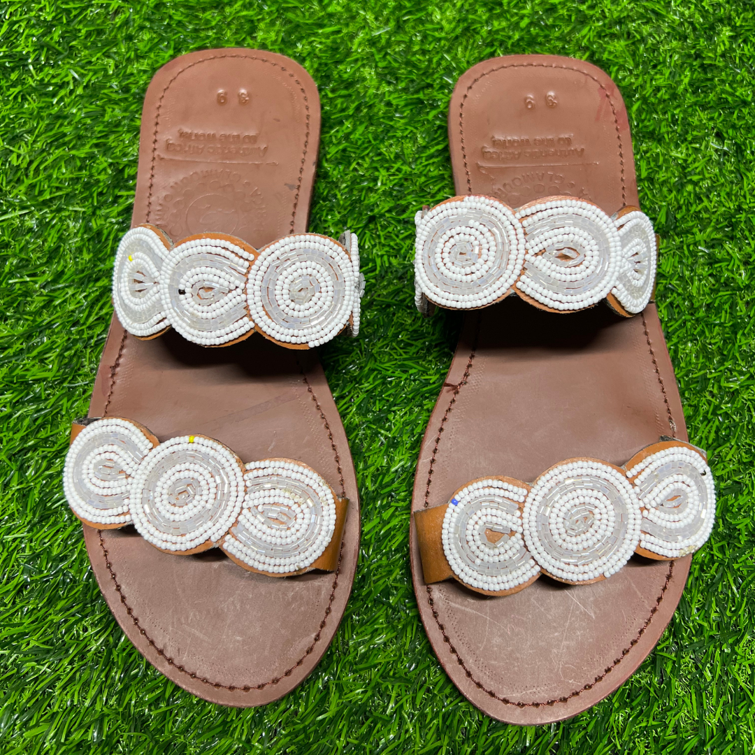 African Summer Pure Leather Beaded Brown Sandals