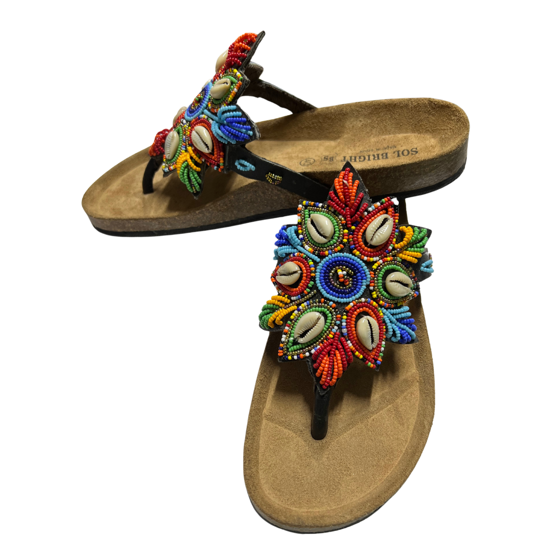 African Summer Pure Leather Beaded Cork Sandals(Zanza)