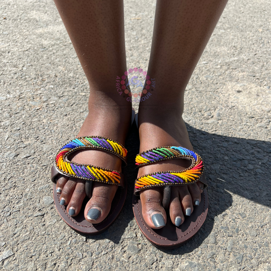 Handmade Beaded Leather Sandals for Women