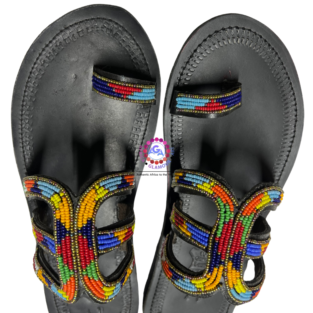 African Summer Pure Leather Beaded Sandals(Nzinga)