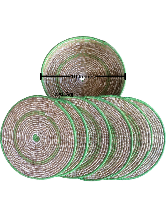 6 Green African Rwandan Table Mats