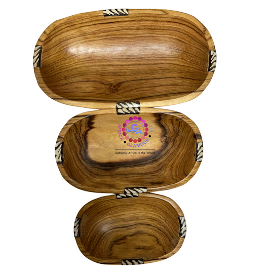 Wooden Oval African-themed Serving Plate Set of Three