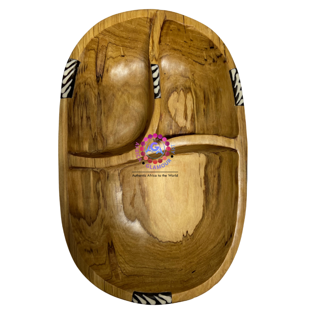 Wooden Round Partition African-themed Serving Plate