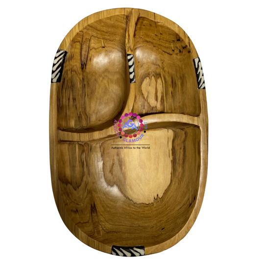 Wooden Round Partition African-themed Serving Plate