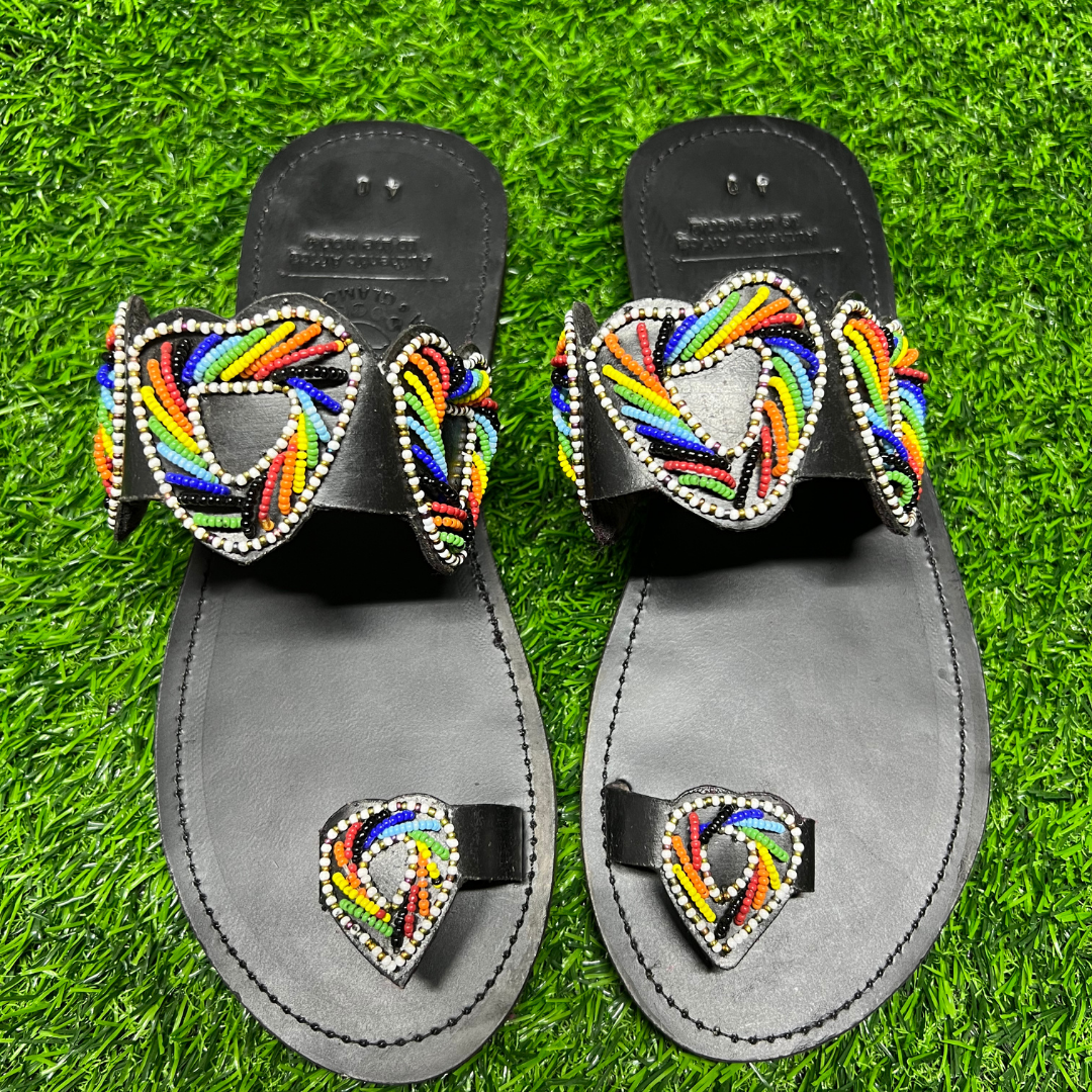 African Summer Pure Leather Beaded Wedge Sandals(Wala)