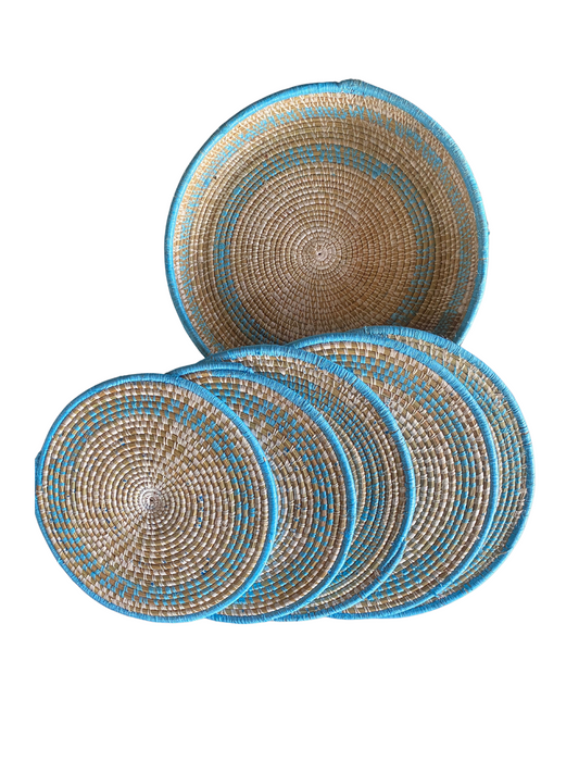 6 Blue African Rwandan Table Mats