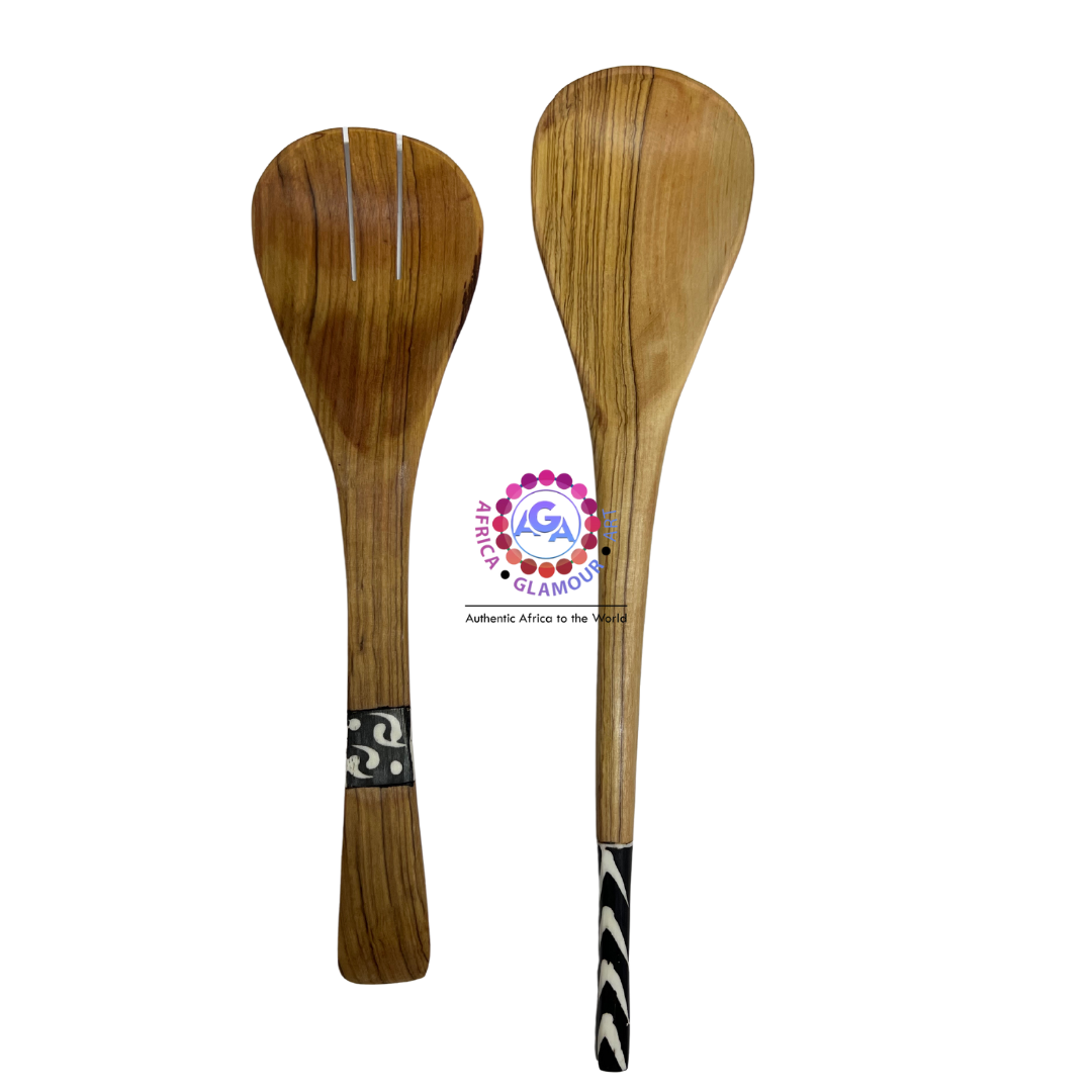 African Themed  Cooking and Serving Spoon Set of Two