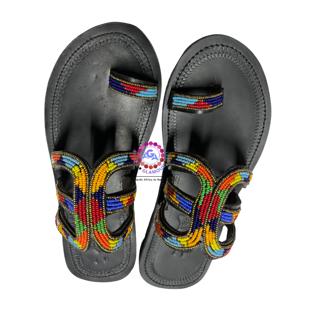 African Summer Pure Leather Beaded Sandals(Nzinga)