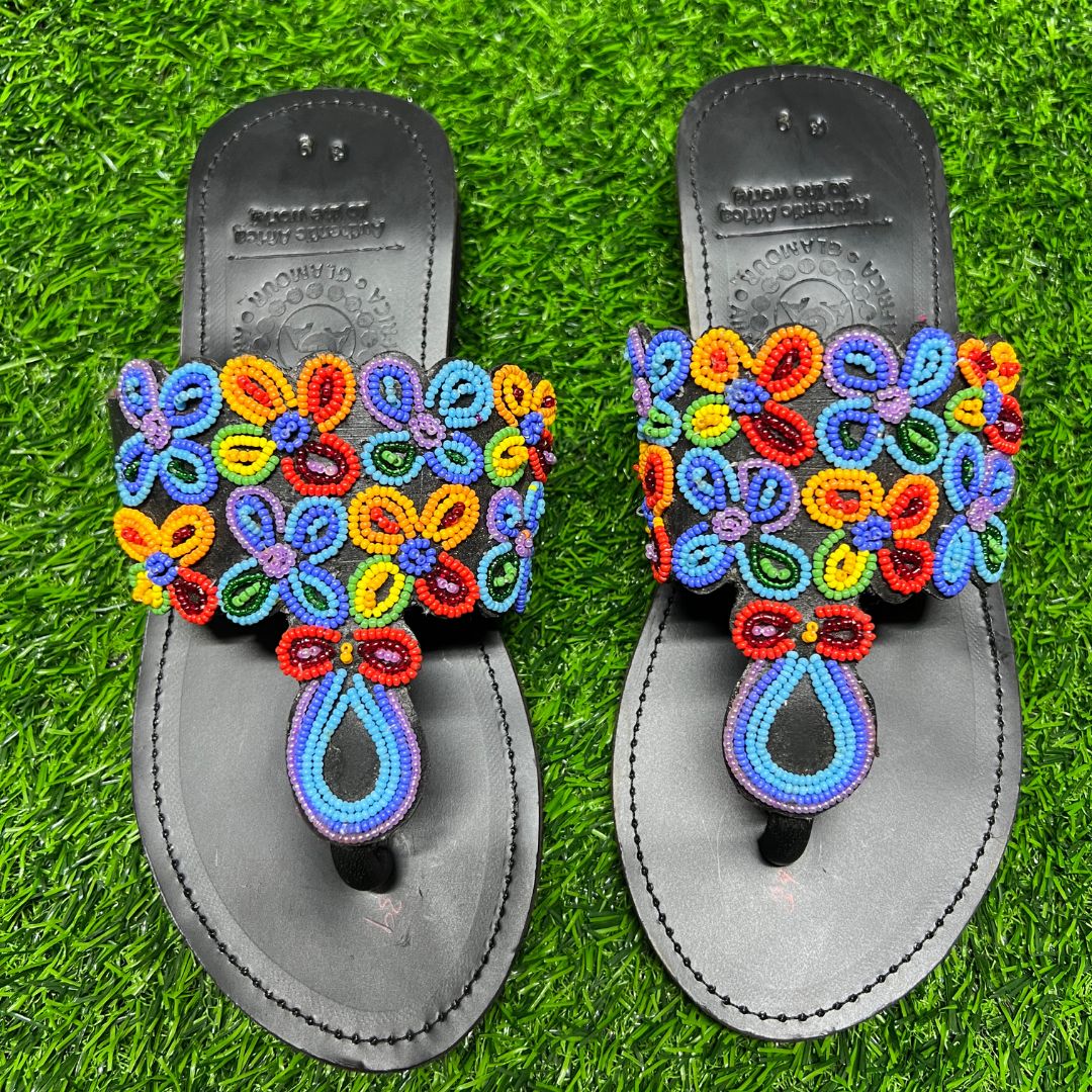 African Summer Pure Leather Beaded Wedge Sandals(Wala)