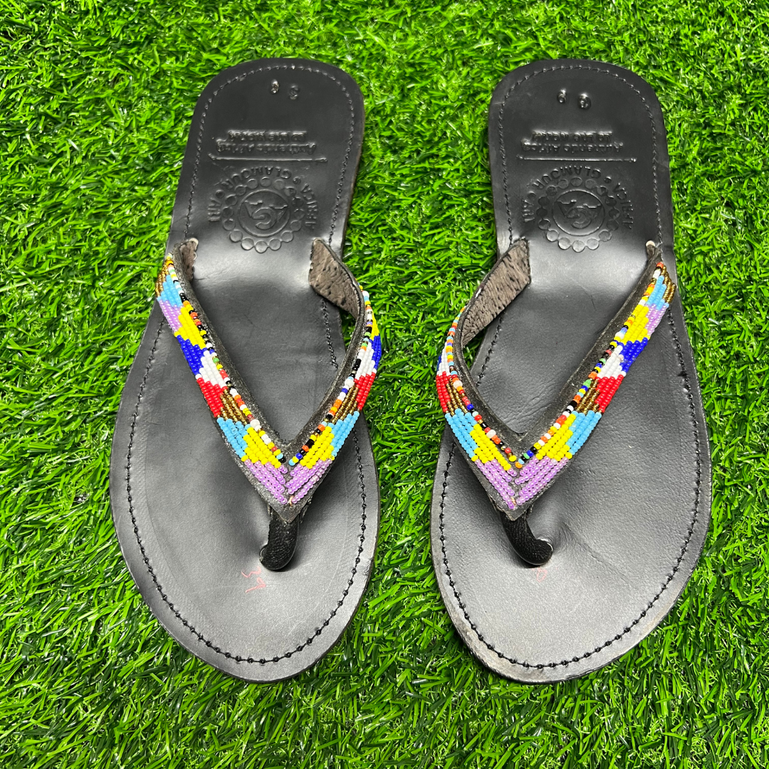 African Summer Pure Leather Beaded Wedge Sandals(Wala)