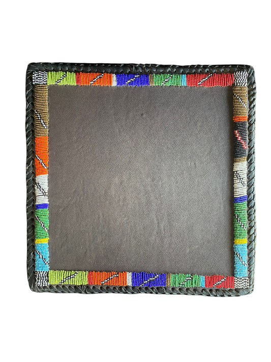 African Square Leather Beaded Table Mats