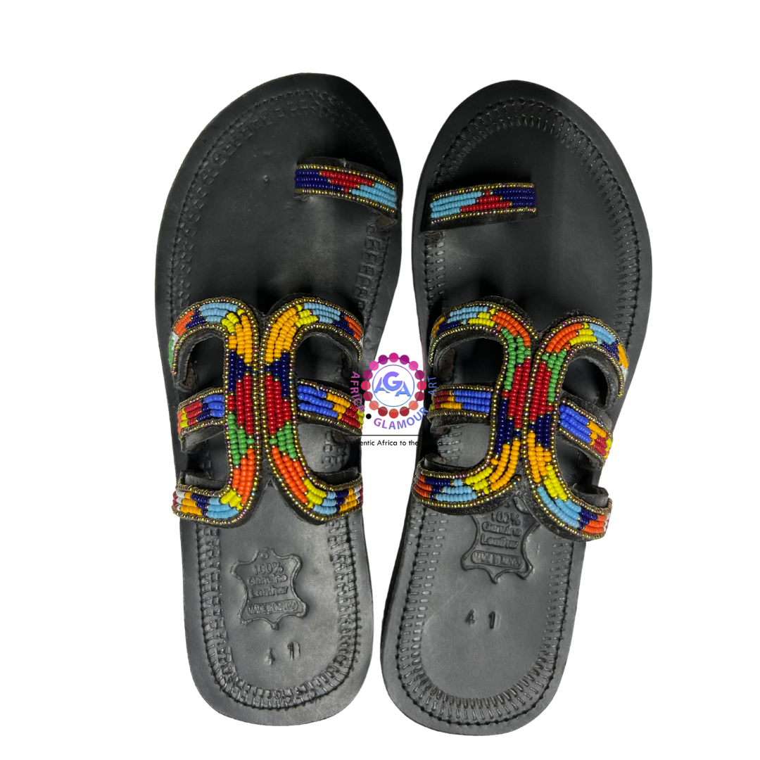 African Summer Pure Leather Beaded Sandals(Nzinga)