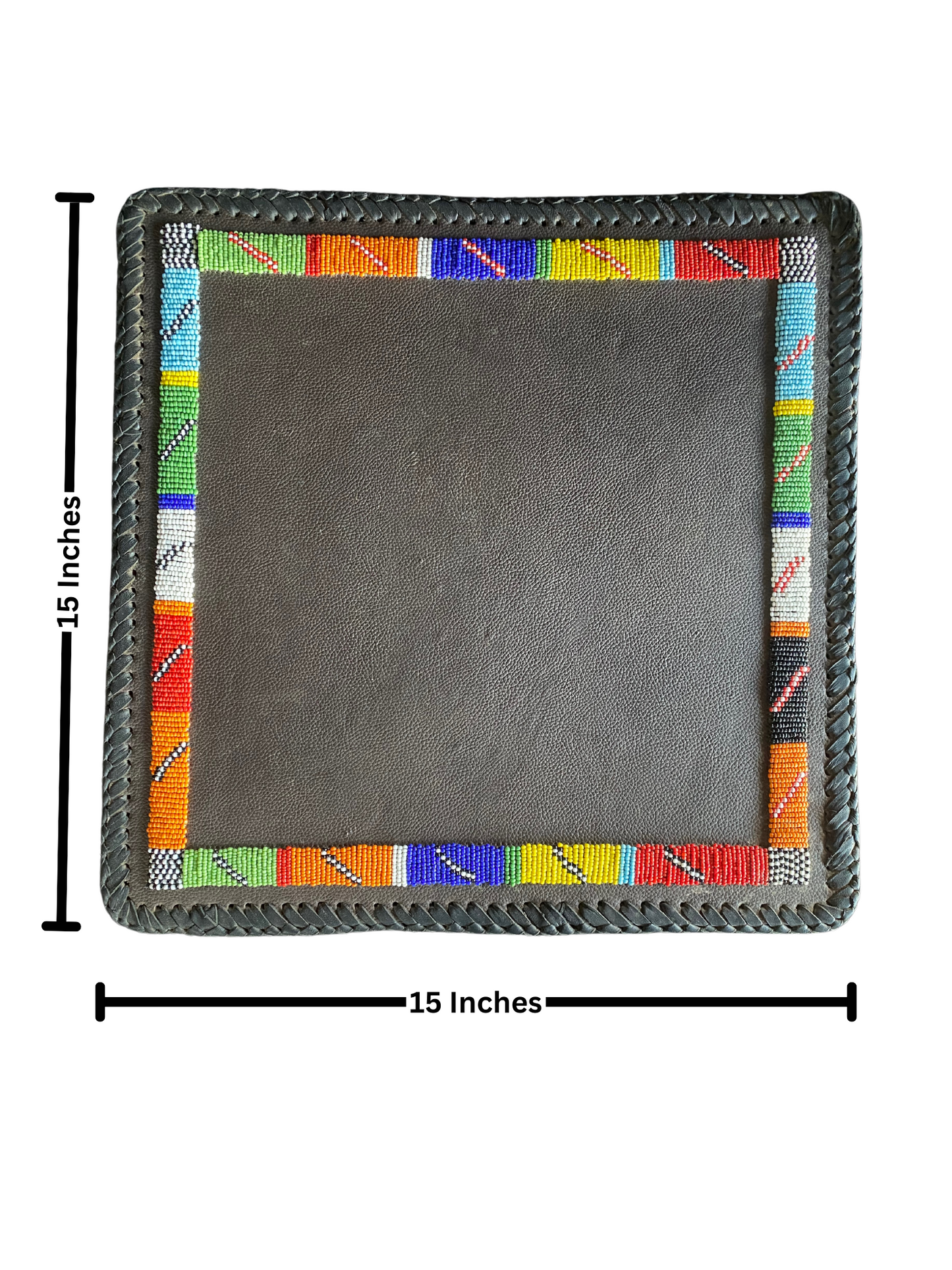 African Square Leather Beaded Table Mats