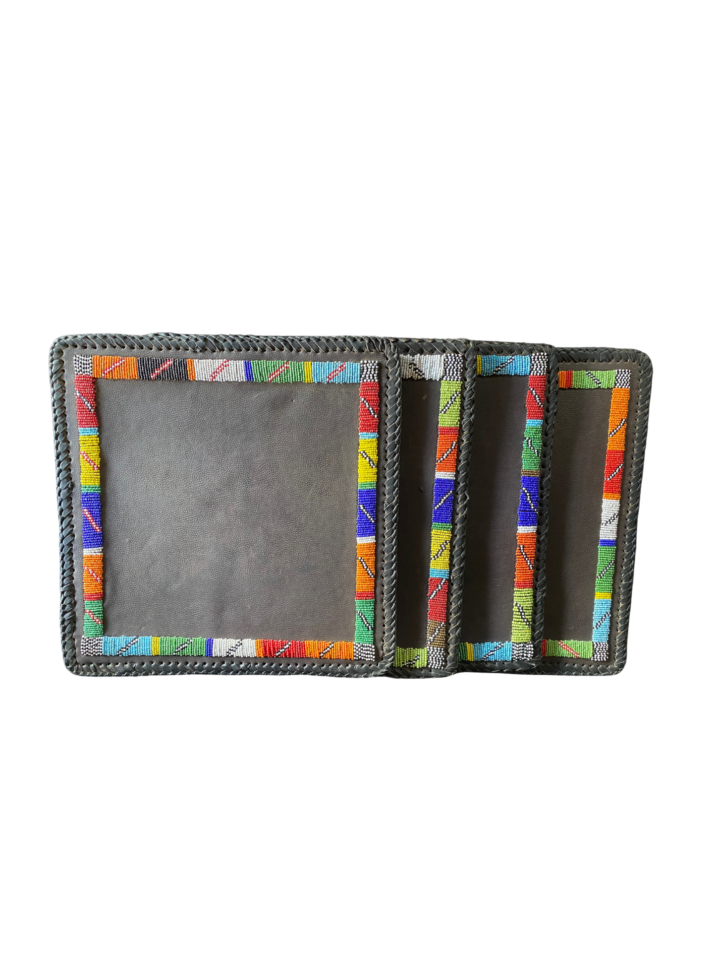 African Square Leather Beaded Table Mats