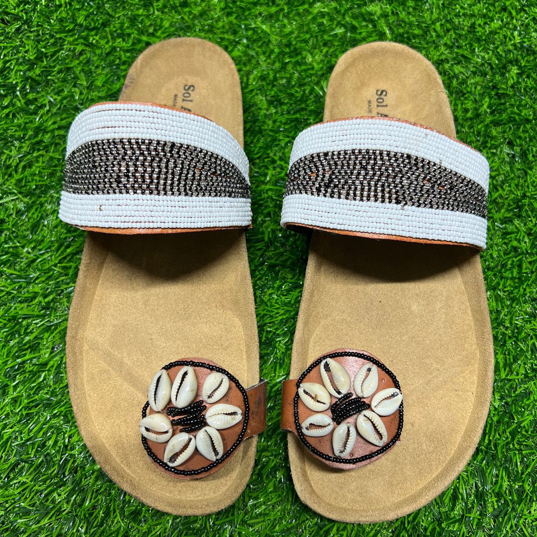 African Summer Pure Leather Beaded Cork Sandals(Zanza)