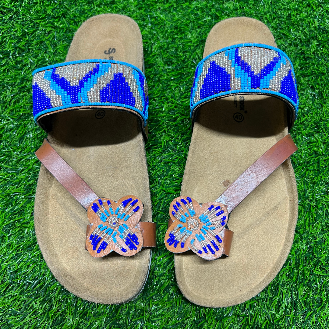 African Summer Pure Leather Beaded Cork Sandals(Zanza)