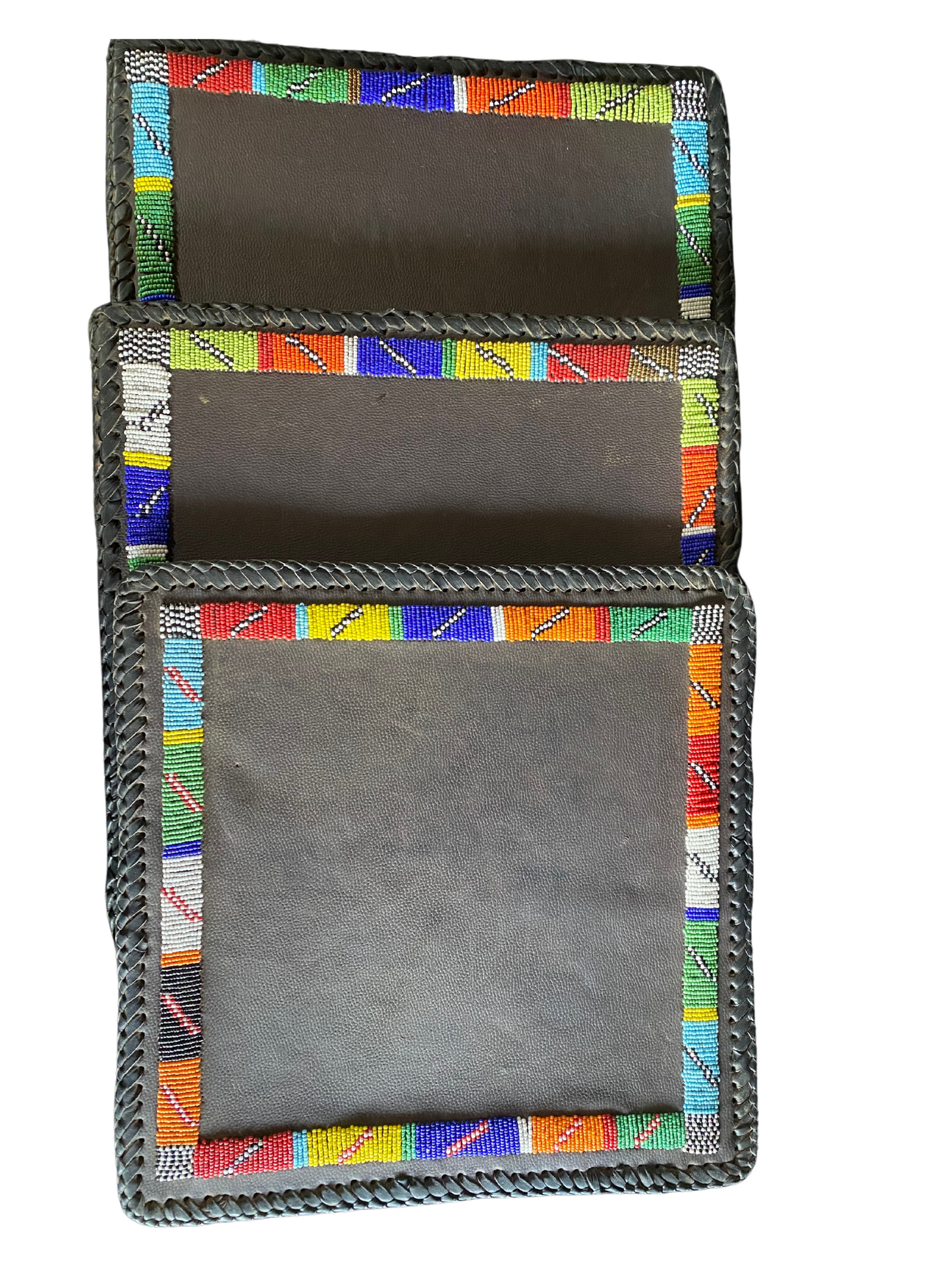 African Square Leather Beaded Table Mats