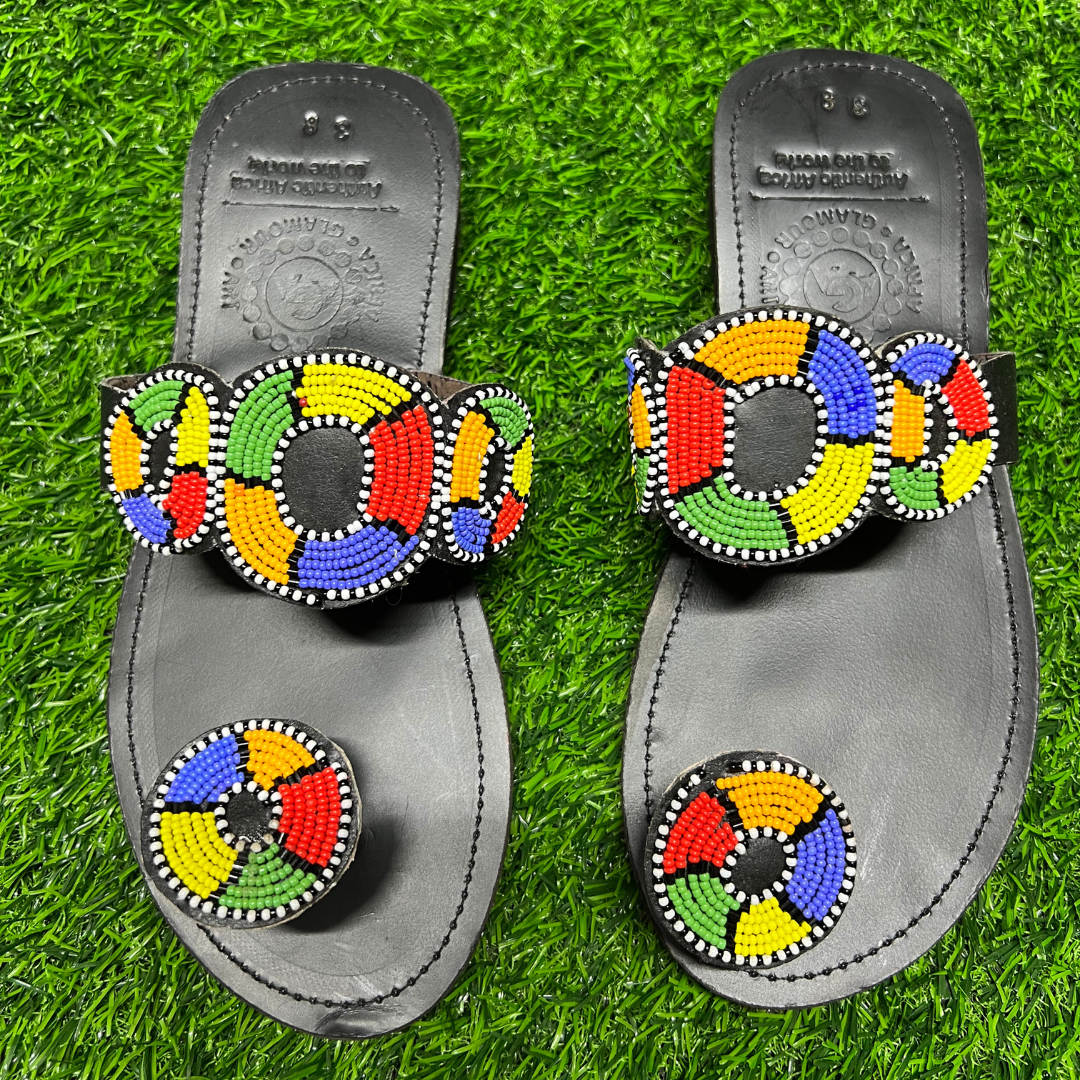 African Summer Pure Leather Beaded Wedge Sandals(Wala)