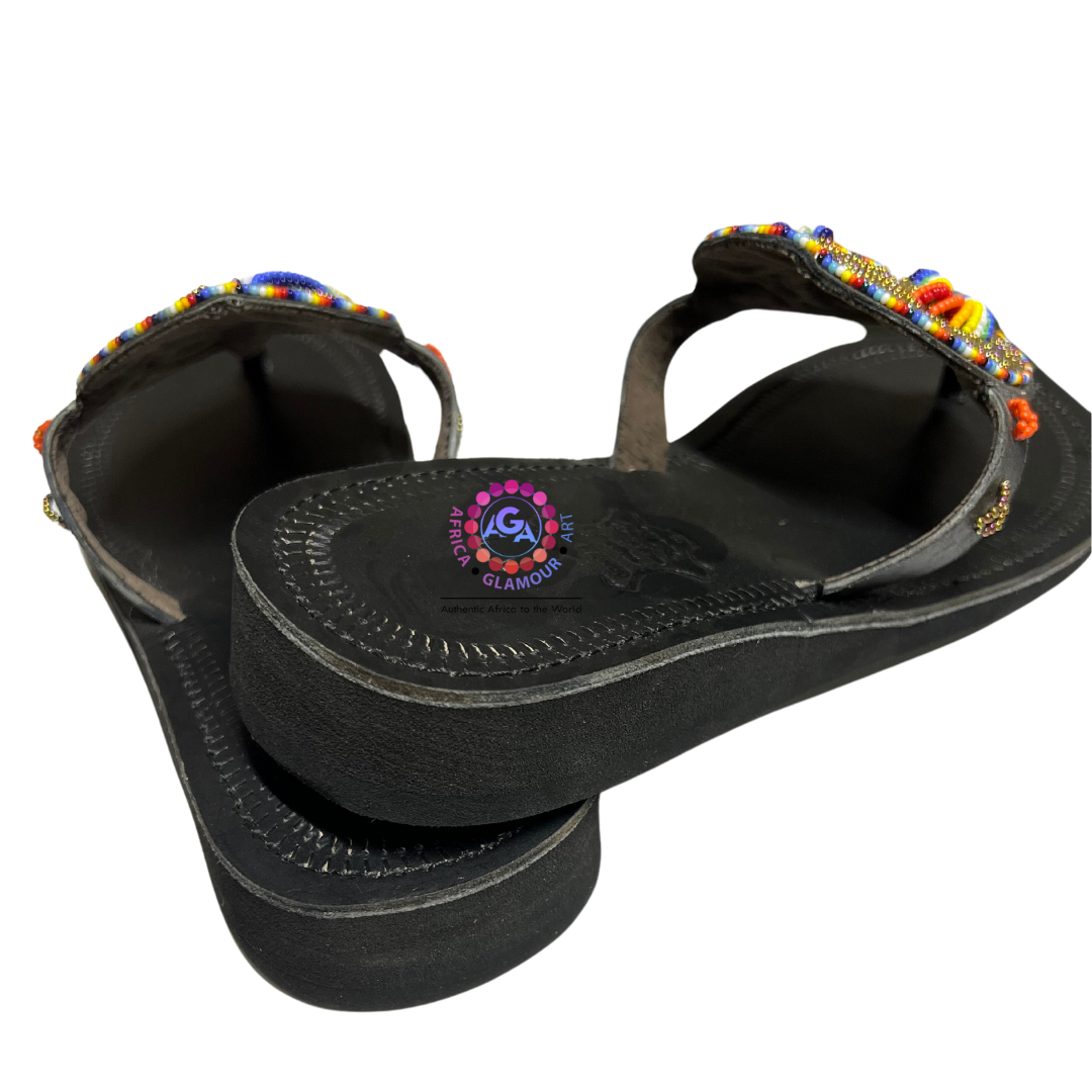 African Summer Pure Leather Beaded  Wedge Sandals(Wala)