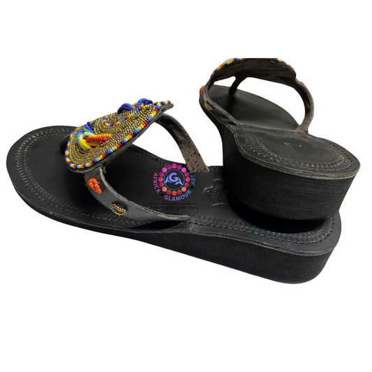 African Summer Pure Leather Beaded  Wedge Sandals(Wala)