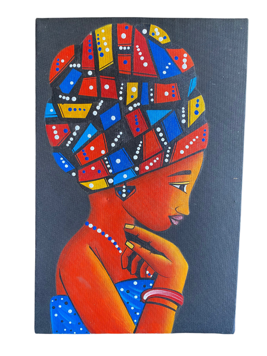 African Colorful Partially  Painted Portrait