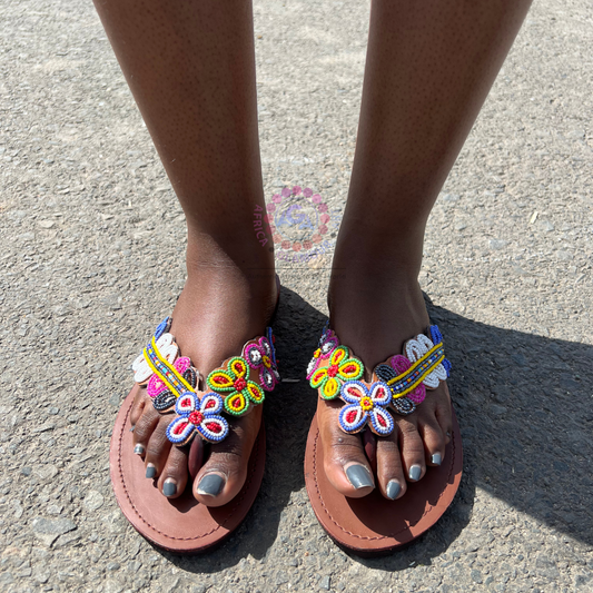 Handmade Beaded Leather Sandals for Women