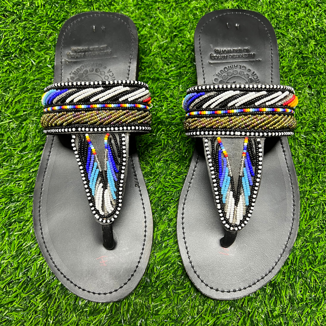 African Summer Pure Leather Beaded Wedge Sandals(Wala)