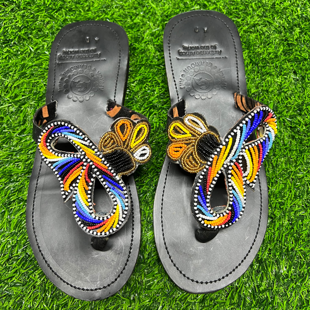 African Summer Pure Leather Beaded Wedge Sandals(Wala)