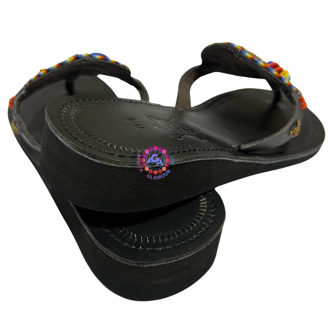 African Summer Pure Leather Beaded  Wedge Sandals(Wala)