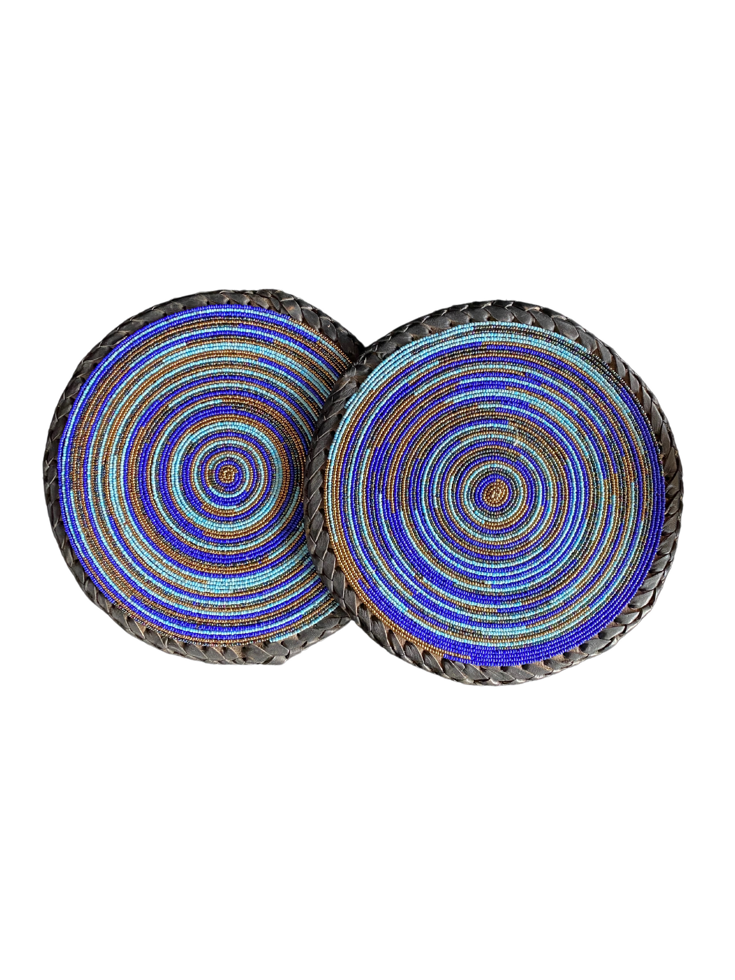 Spiral Color African  Beaded Leather Pair Table Mat