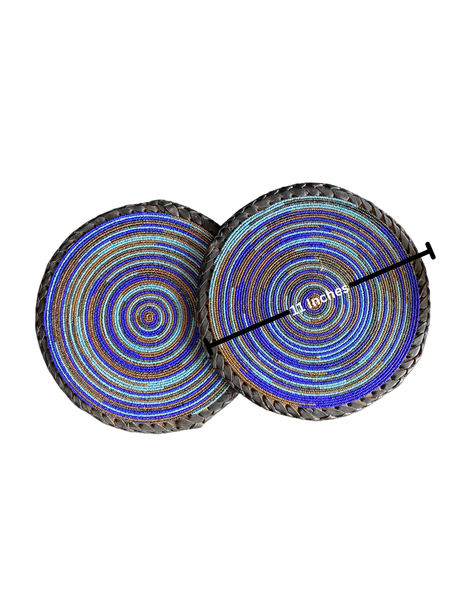 Spiral Color African  Beaded Leather Pair Table Mat