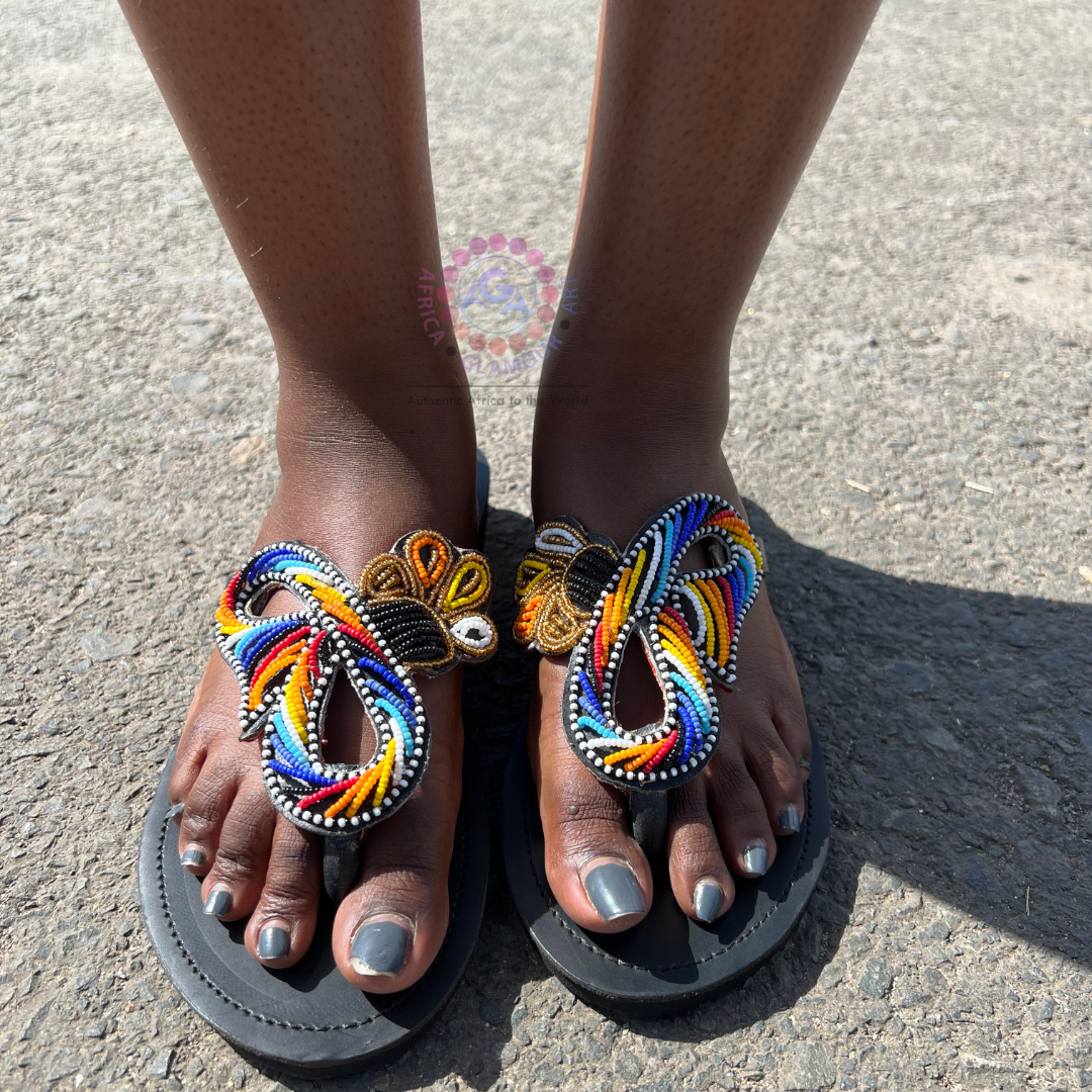 Handmade Beaded Leather Sandals for Women