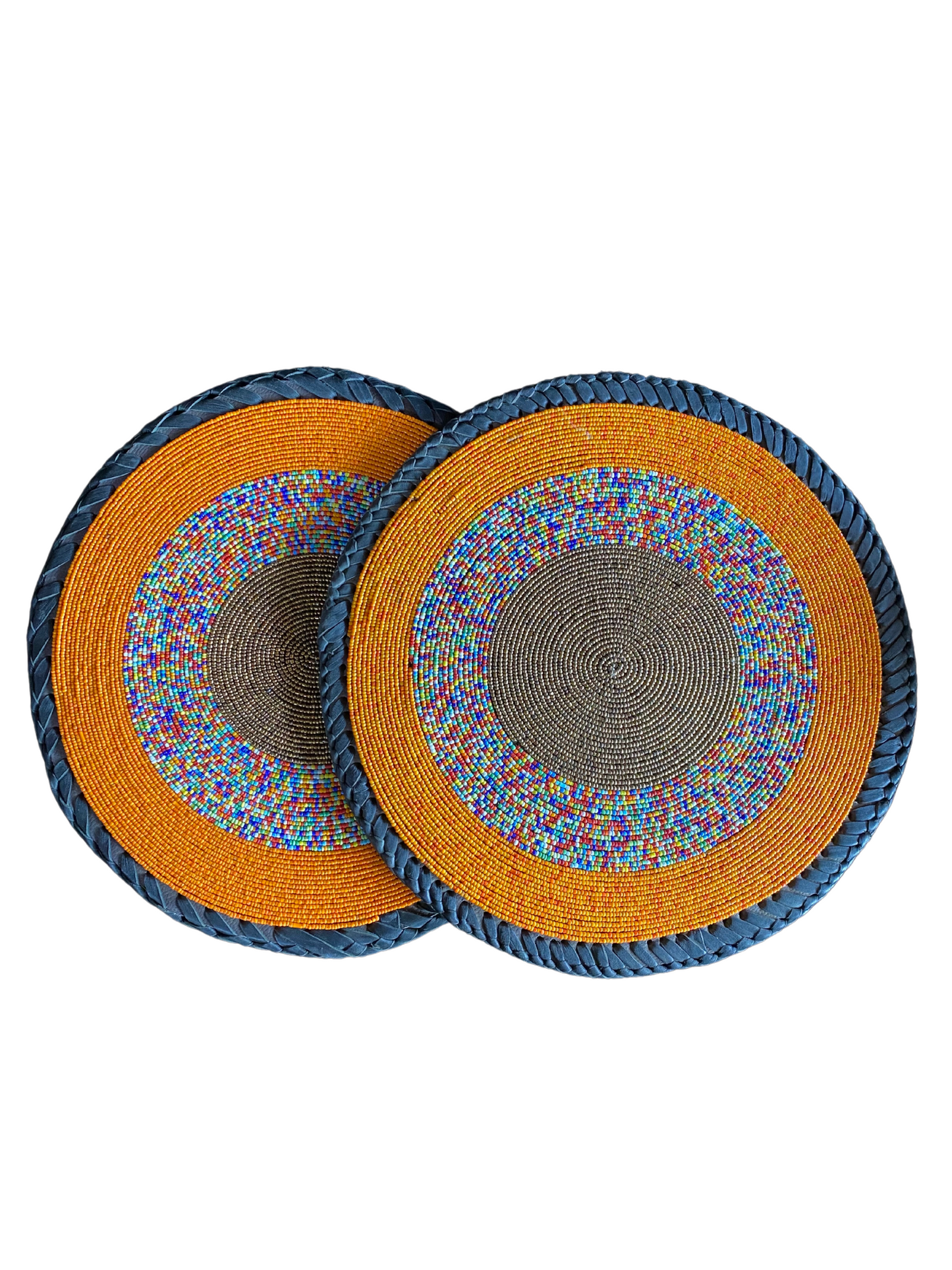 Center Color African  Beaded Leather Pair Table Mat