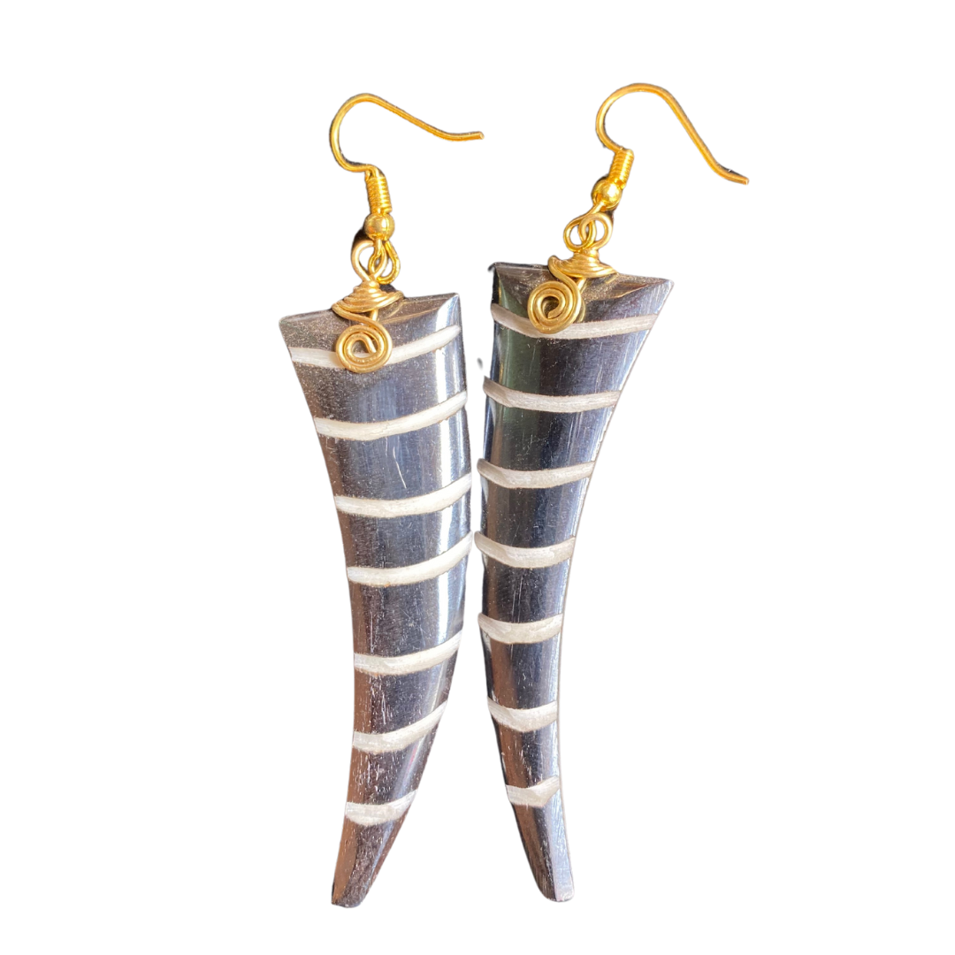 African Handmade Bone-Brass  Black Earrings